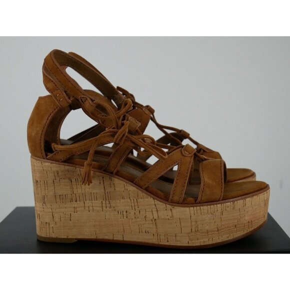 NWT FRYE Heather Gladiator Wedge Platforms Cognac 7 - Picture 2 of 6